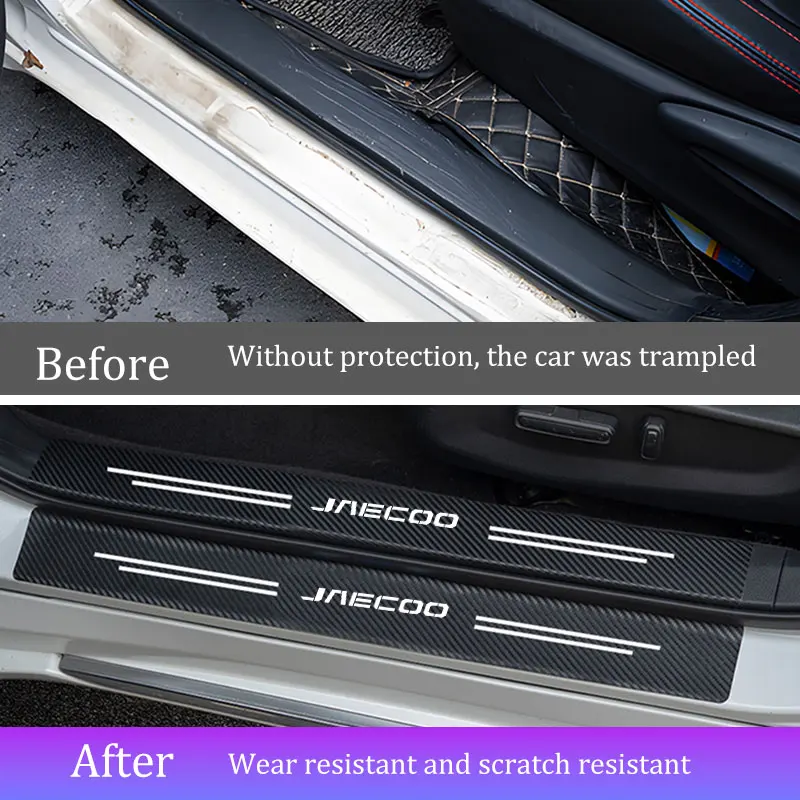 Carbon Fiber Car Door Sill Protector Threshold Strip Anti-Scratch Step Pad Exterior Decor Accessories Fit For Chery Jaecoo J5 J6