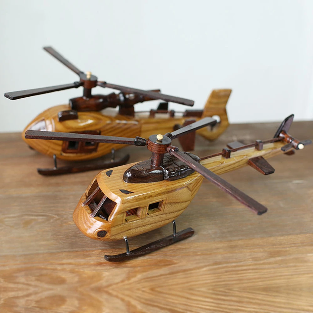 Home Decoration Handmade Wood Airplane Small Military Helicopter Model Wooden Plane Toy Kids Gift Home Decor Items For Bedroom