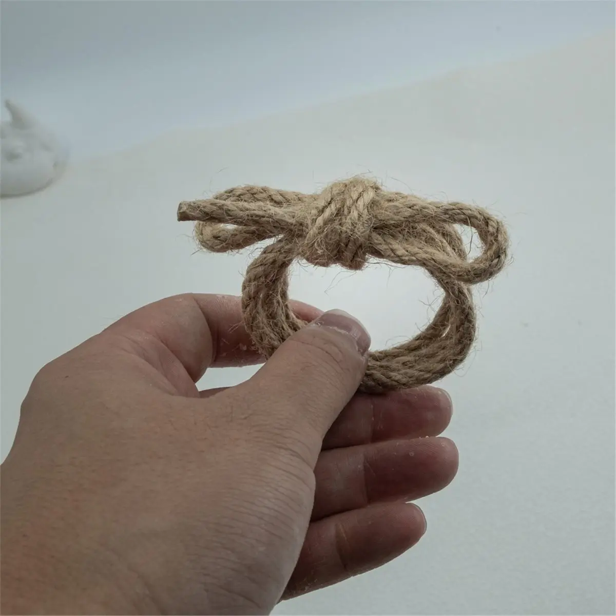 12pcs Linen Braided Bows Napkin Ring Set, Handmade Flower Shaped Jute Ring, Table Decoration for Weddings