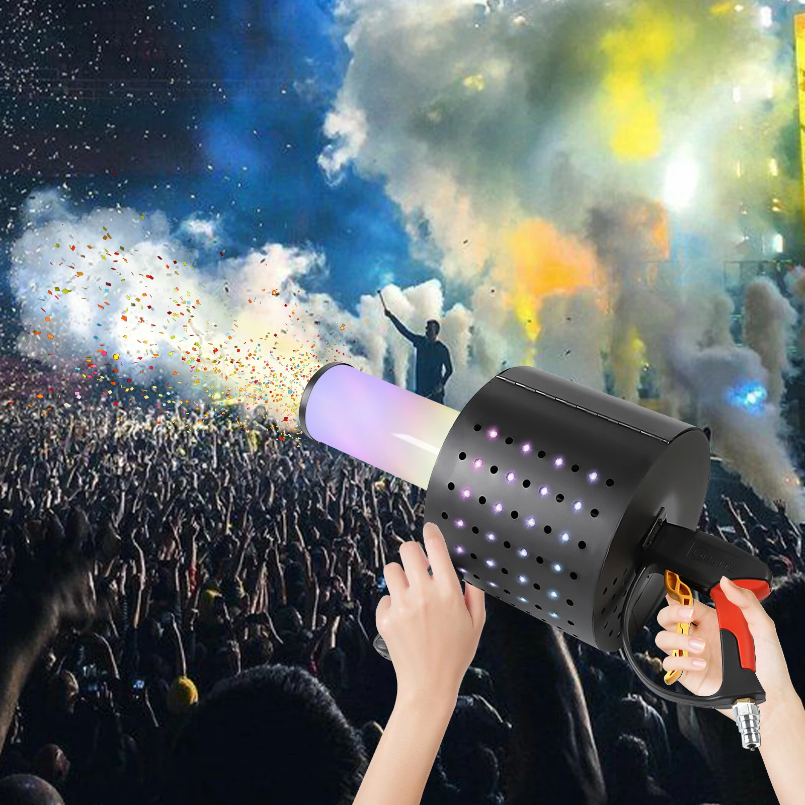 110V Stage LED Co2 Gun + LED Confetti Cannon Machine Handheld Air Column Hood Colored Paper for Nightclub Wedding Party DJ