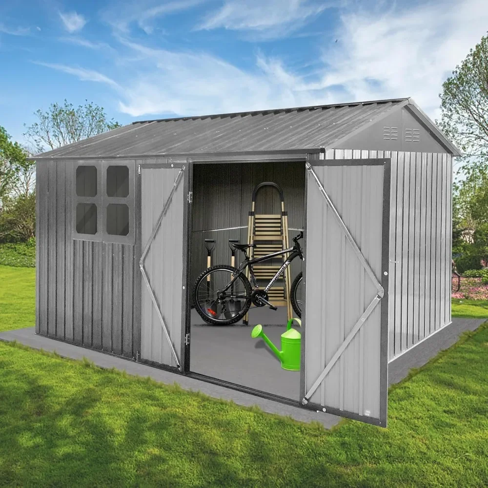 

10' x 8' Outdoor Storage Shed, Metal Garden Shed with Window & Double Lockable Door, Outdoor Tool Shed Storage