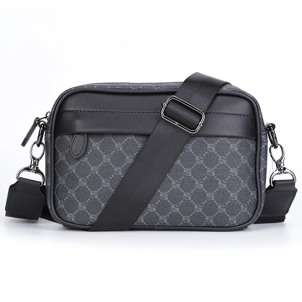 Casual Business Shoulder Bag for Men PU Leather Messenger Bag Wide Strap Crossbody Bags Square Plaid Designer Male Sling Purses