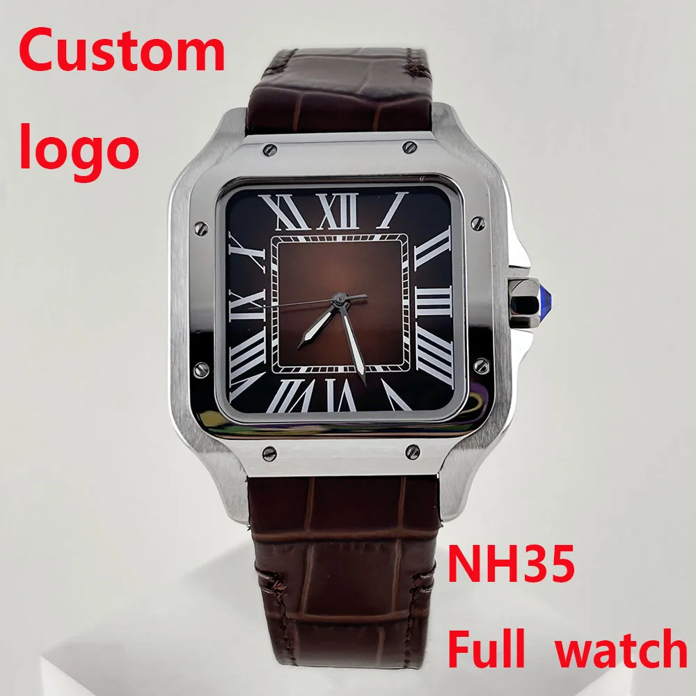 NH35 Watch  Men's Watch Customized Logo Dial Square Case Roman Dial Leather Strap NH35 Movement watch