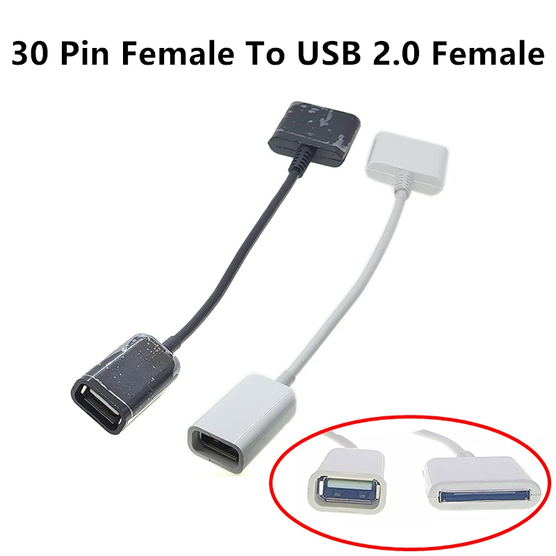 15CM Adapter Cable Docking 30-Pin Female to USB 2.0 Female Data Charge Short Cable Dock 30P Black & White