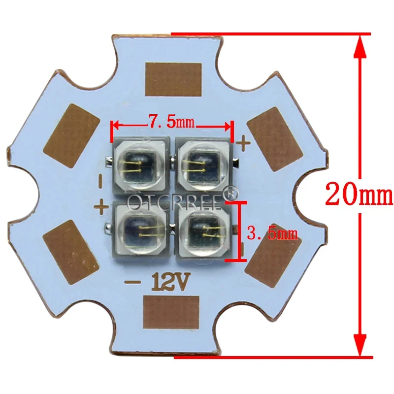 EverLight 3535 4Chips 4-LEDs 3V6V12V 10W Infrared IR 850nm 940nm 730nm  High Power LED Emitter Diode with 20mm Copper PCB