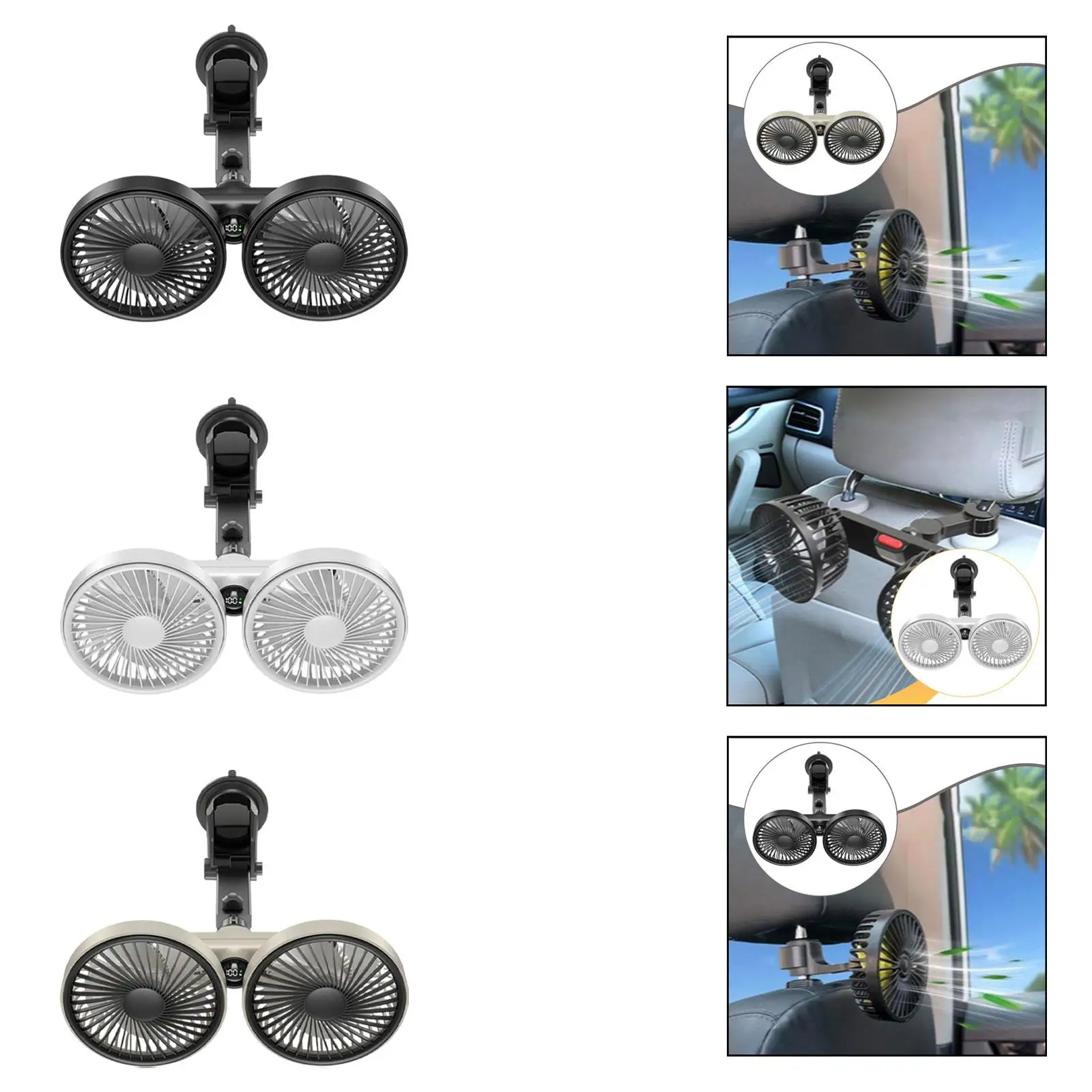 Double Head Car Cooling Fan USB Car Fan Accessories Auto Cooling Fans Suction 6