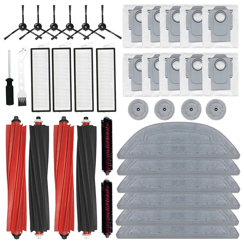 

Комплект аксессуаров A61I для робота-пылесоса Roborock S8 Maxv Ultra: основная и боковые щетки, HEPA-фильтр, салфетки для уборки, мешки для пыли, запасные части.