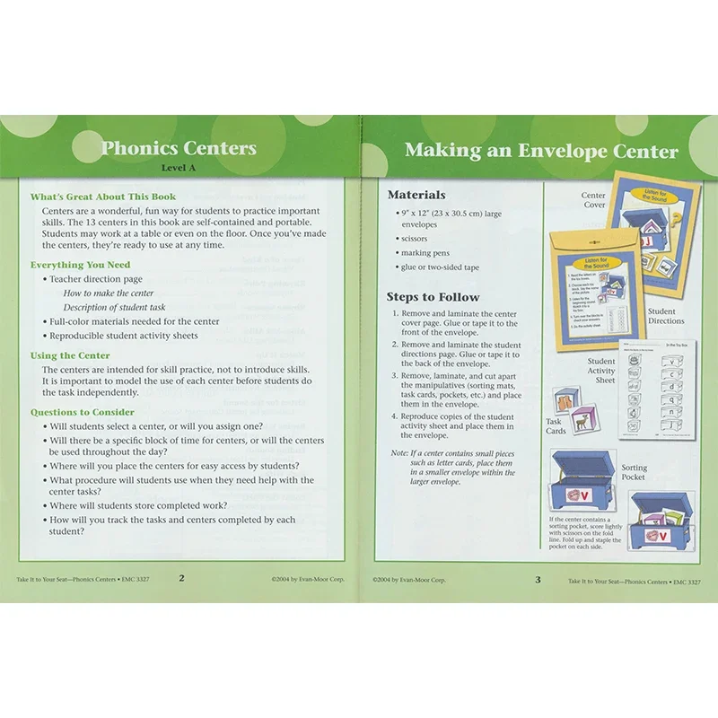Evan-Moor Take It to Your Seat Phonics Centers, Grades PreK-K Workbook,aged 4 5 6 7, English book 9781557999801