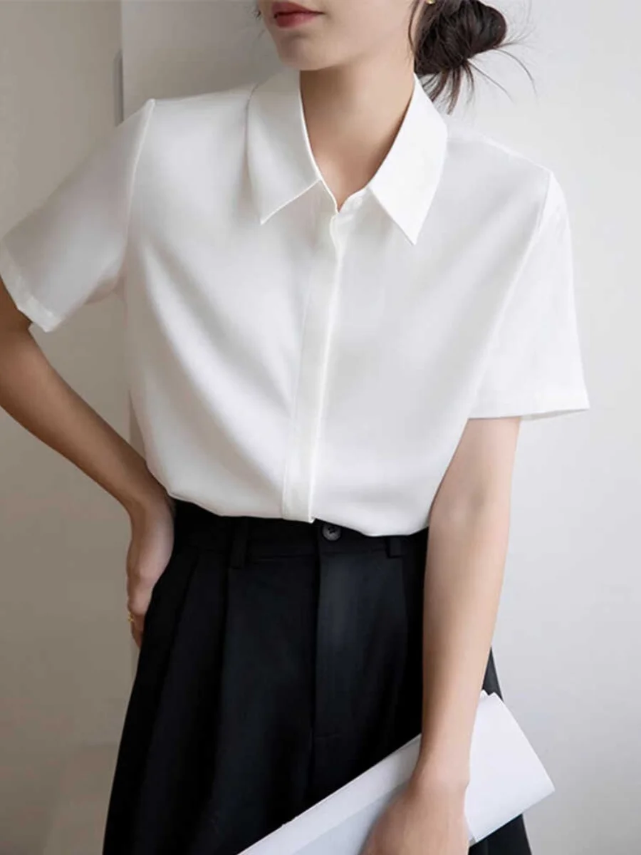 Anti-Wrinkle White Short Sleeve Shirt Women's Summer New Style Interview Commute Professional Iron-Free Shirt Korean Style St...