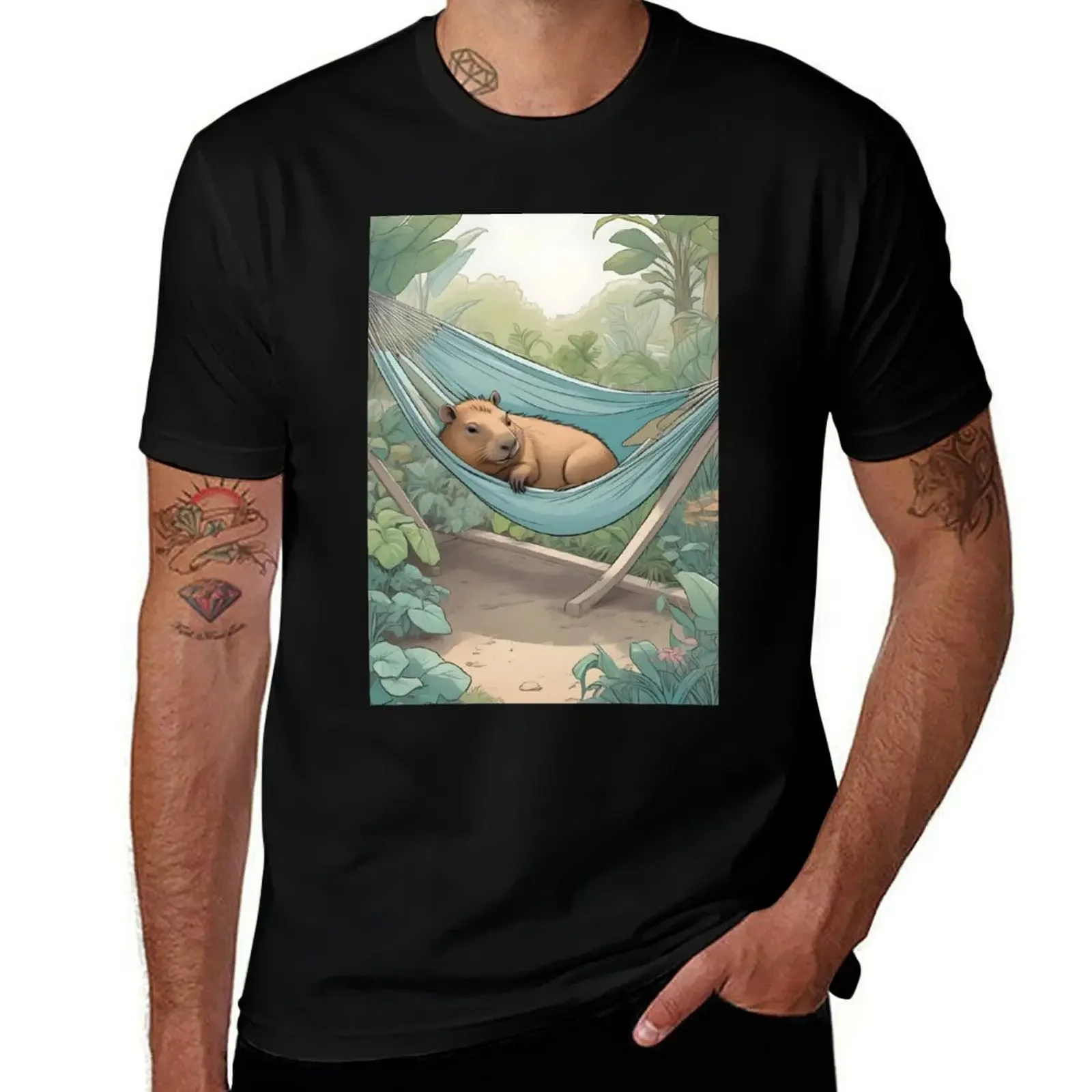 Capybara Calm in the Hammock T-Shirt shirts graphic customs mens plain t shirts