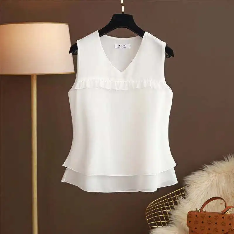 2024 summer new sleeveless halting shirt blouse loose large size fashion brand South Korea chiffon vest blouse blouse blouse