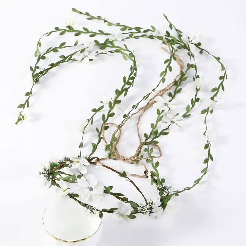 Bohemian Flower Vine Hair Headband Artificial Floral Wreath Tassel Hair Accessory For Wedding Bridal Party Photo Shooting