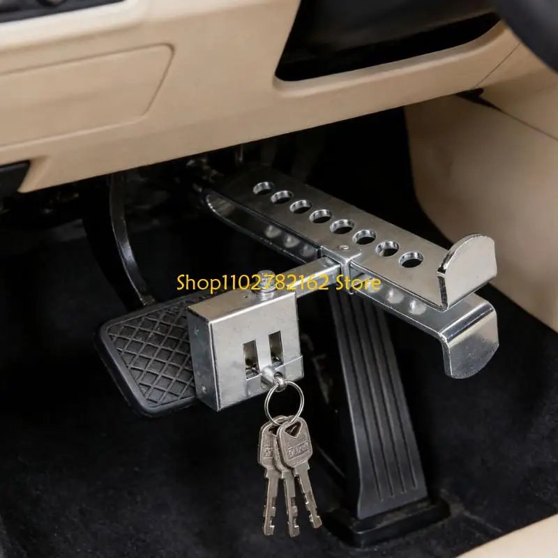 547B Vehicle Brake Throttle Lock Anti-Theft Car Brake Pedals Lock 8 Hole Adjustable Locking Device,3 Keys Included