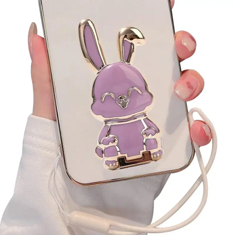 Universal Finger Ring Phone Holder Desktop Ultra-thin Cartoon Rabbit Phone Stand Foldable Buckle Adhesive Pull Rod Frame Support