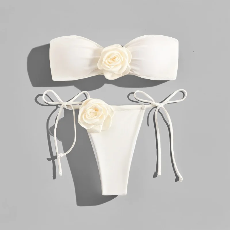 

High Quality 3D Stereo Flower Design Women's Brazilian Swimsuit Sexy Bikini Set Solid Beachwear Two Piece Bikinis Women Swimwear