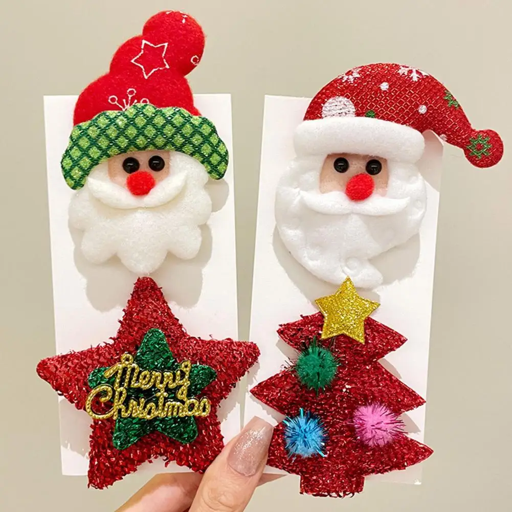 Cute Glitter New Year Christmas Brooch Festive Santa Claus Christmas Tree Star Shape Brooch Pins for Clothing Scarves Accessory