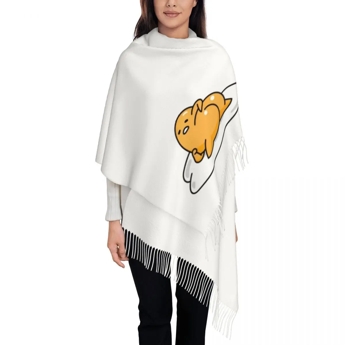 Womens Scarf with Tassel Sexy Gudetama Large Soft Warm Shawl and Wrap Gifts Cashmere Scarf