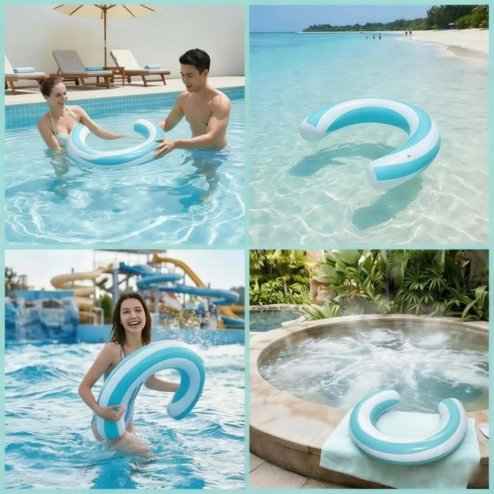 C-Shaped Floatage Striped Inflatable Hoop Bi-Color Water Lounger Hoop