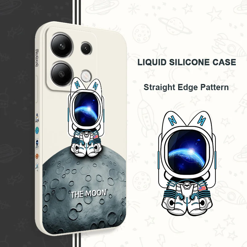 Casing ponsel Robot astronot, penutup silikon cair untuk Xiaomi Redmi Note 13 12 12S 11 11S 10 10S 9 9S Pro Plus 4G 5G