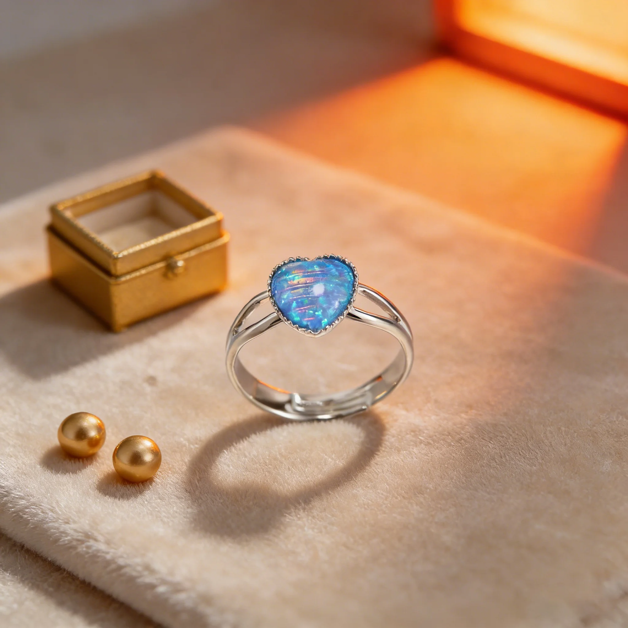 Sweet Romantic Blue Opal Stackable Ring for Women Heart 7-9 Adjustable Opening Fashionable Luxury Jewelry Gifts for Engagement