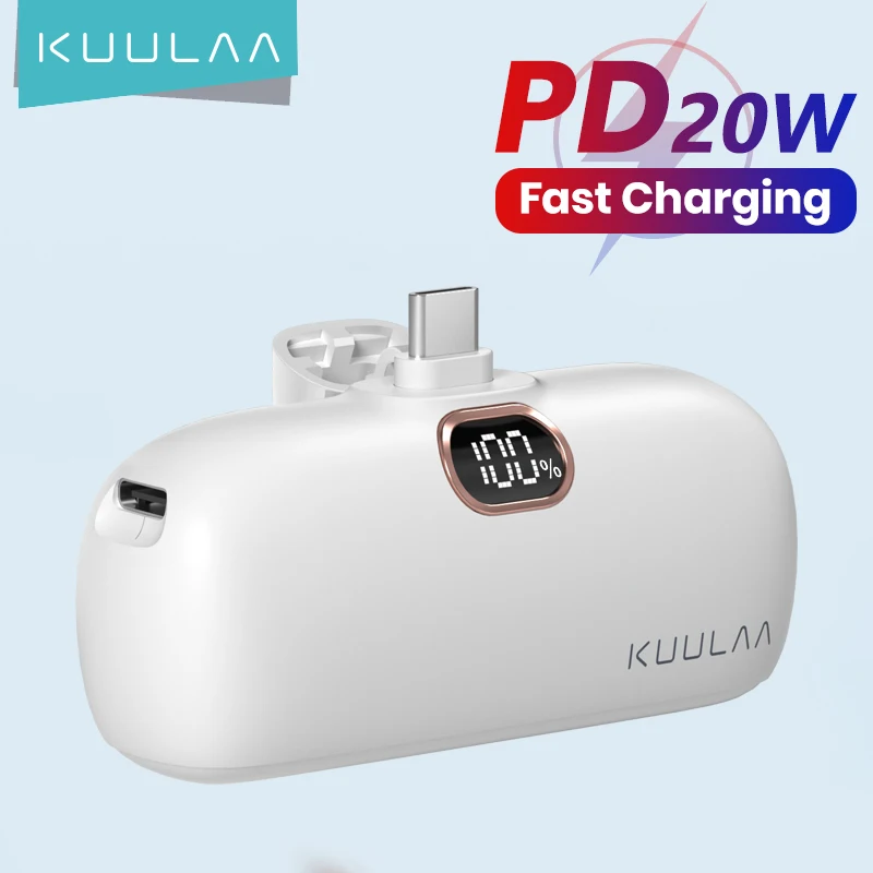 

KUULAA 5000mAh Mini Power Bank QC&PD Fast Charging Portable Direct Insertion Power Bank For iPhone 15 14 Xiaomi Huawei Samsung