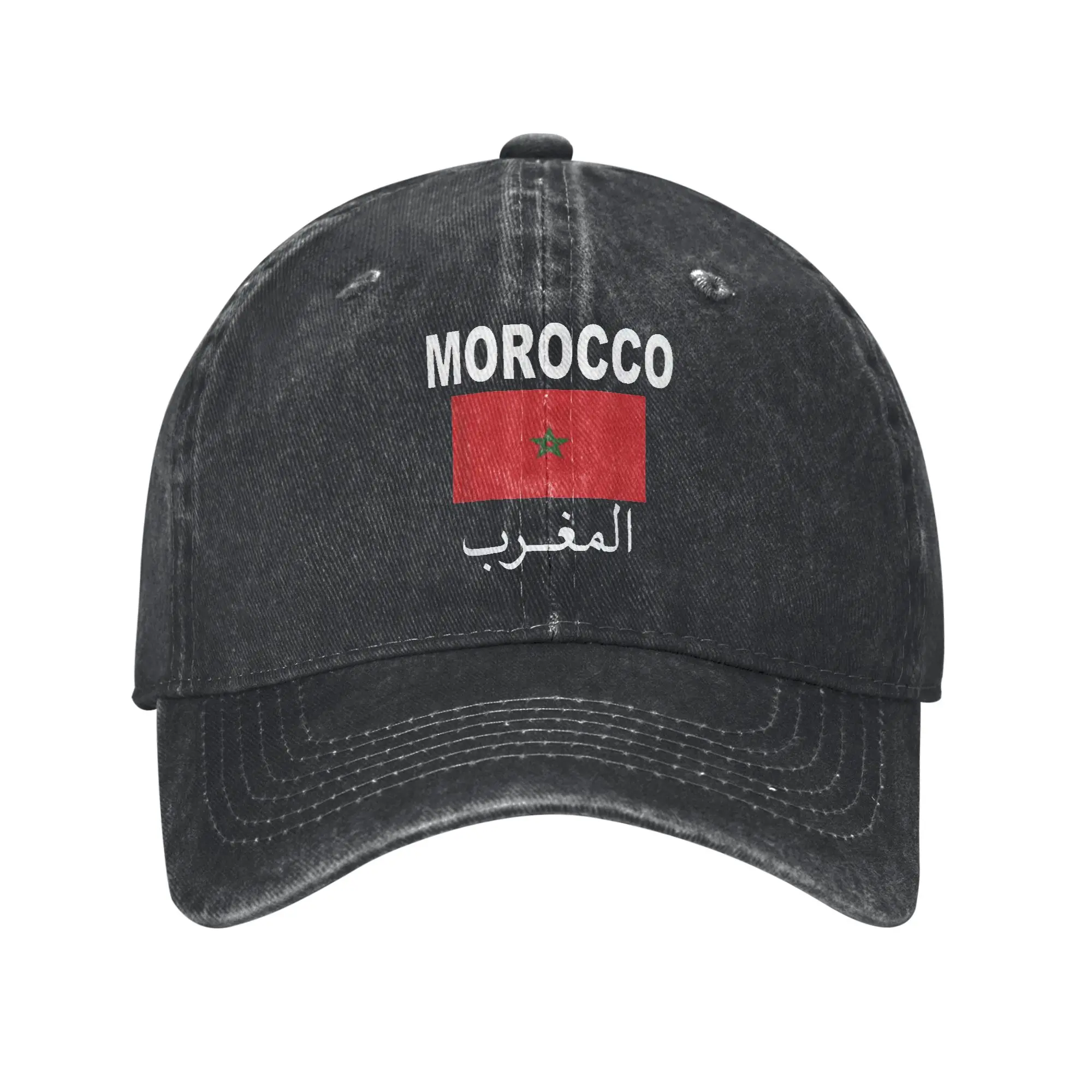 Y2K English Morocco Language Flag Custom Retro Cowboy Washed Baseball Caps For Men  Denim Sunscreen Hat Girl Rock Trucker Cap