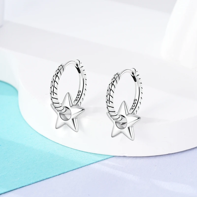 925 Sterling Silver Star Moon Pendants Earrings For Women Sparkling Blue Zircon Luxury Earrings Elegant Party Birthday Jewelry image 4