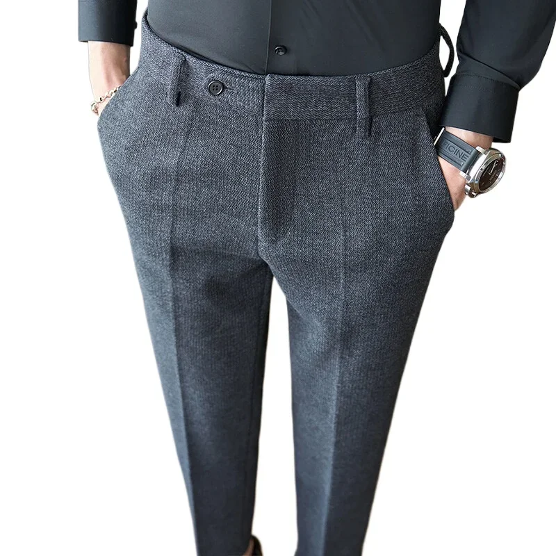 2025年秋冬 ハイエンド ウール フォーマルパンツ メンズ、アプリコット色 ファッション シンプル 多用途 メンズカジュアルパンツ/インフォーマルパンツ