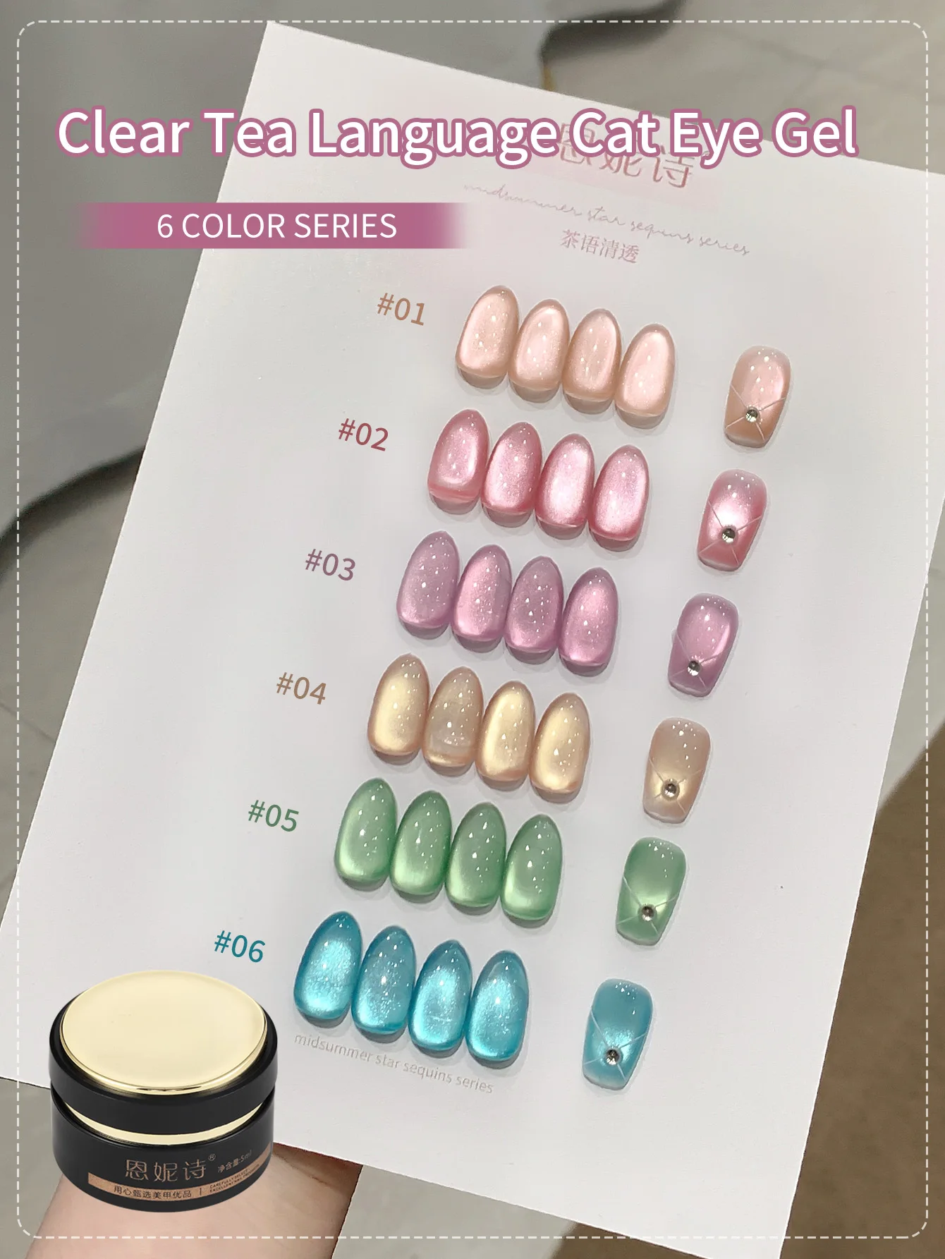 5ml Tea language Clear Transparent Cat Magnetic Gel Nail Polish, Holographic Semi Permanent Soak off UV Nail Art Varnish Glue