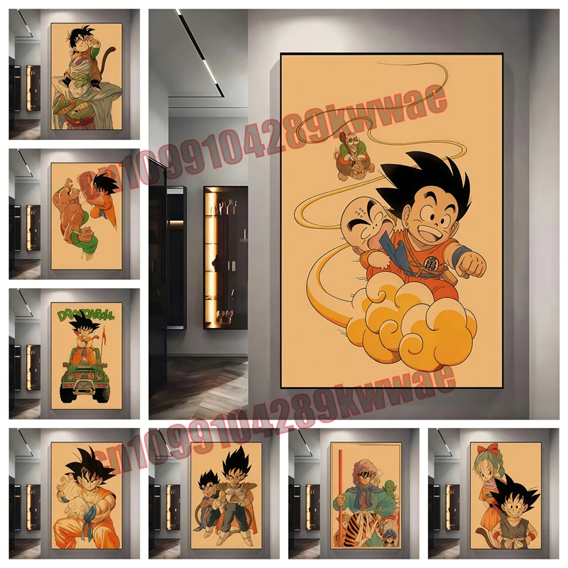 

Classic Hot-blooded Anime Dragon Ball Goku, Vegeta, Bylma, Piccolo Retro Style Suitable for Bedroom Decoration Children's Gifts