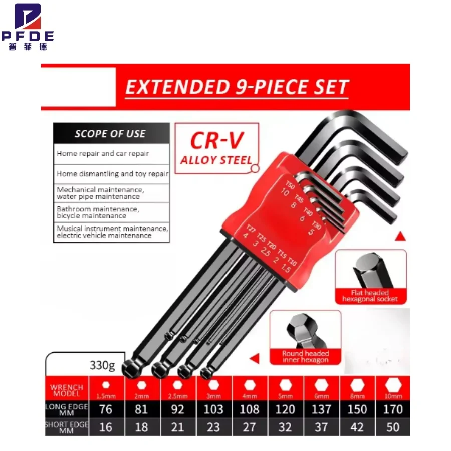 Universal Torque Length Metric Double Head Allen Wrench Set with Socket for Motorcycle Bikes Home Assembly and Disassembly Tools