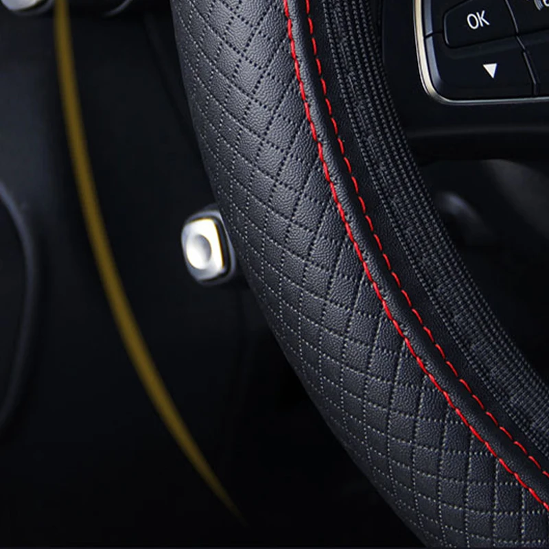 Universal Car Steering Wheel Cover Anti Slip PU Leather Embossed Skidproof Fit 37-39cm Steering Protector AntiScratch All-Season