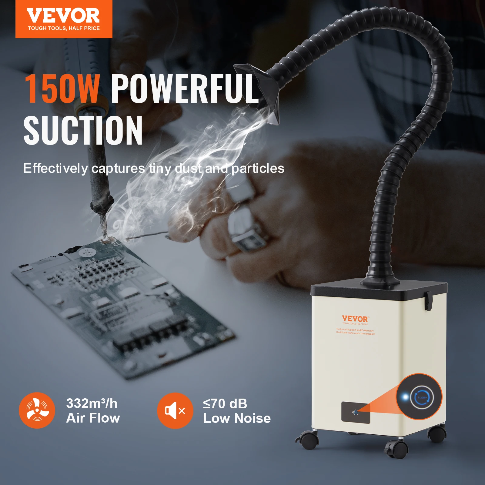 VEVOR Fume Extractor 100W/150W Soldering Smoke Extractor with 3-Stage Filters Strong Suction Purifier for Engraving DIY Welding