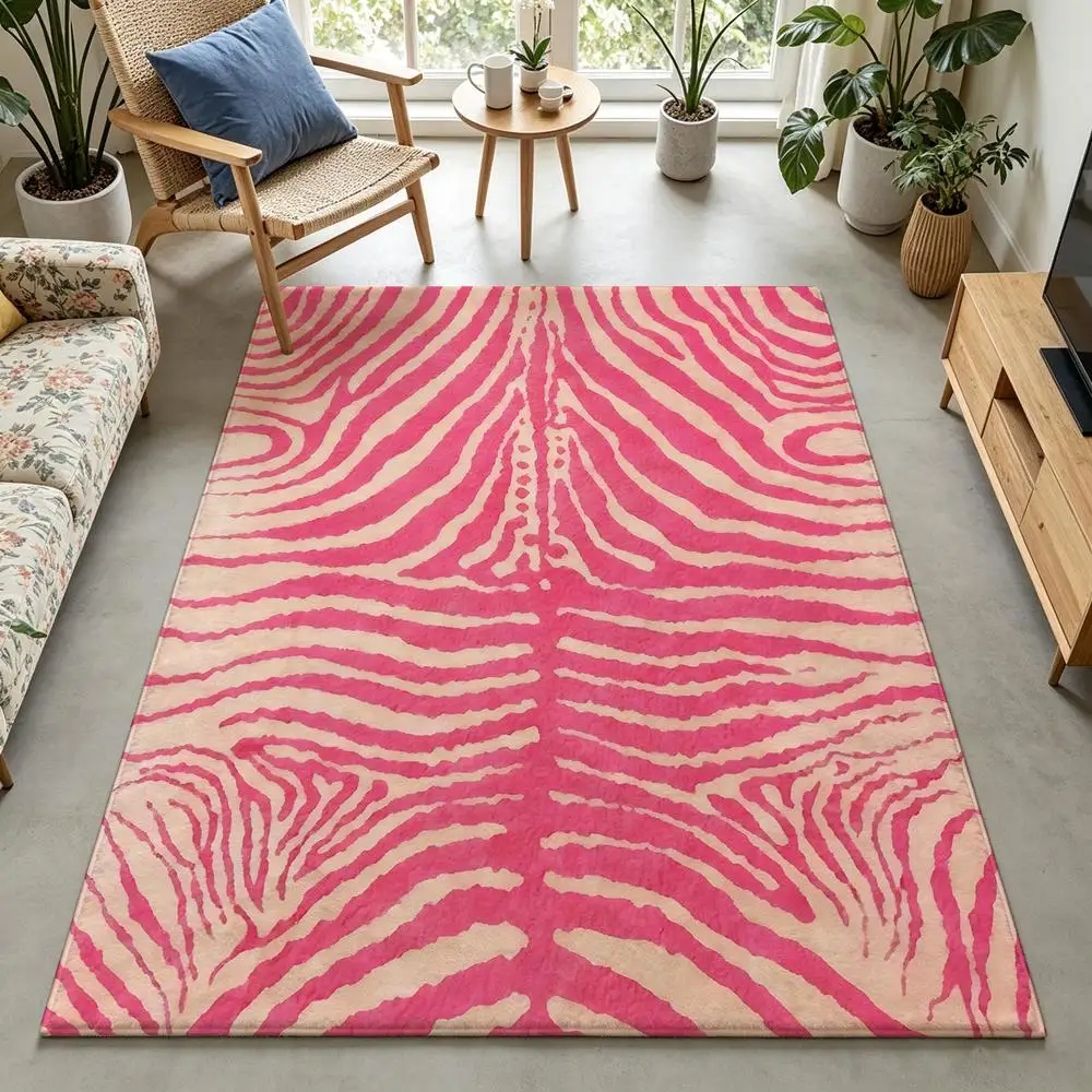 2D 1 Piece Cozy Soft, Easy to Care, Machine Washable Indoor Rug, Zebra Print, Suitable for Under Dining Table, Living Room, Bedroom, Hallway, Entryway Rustic Home Decor