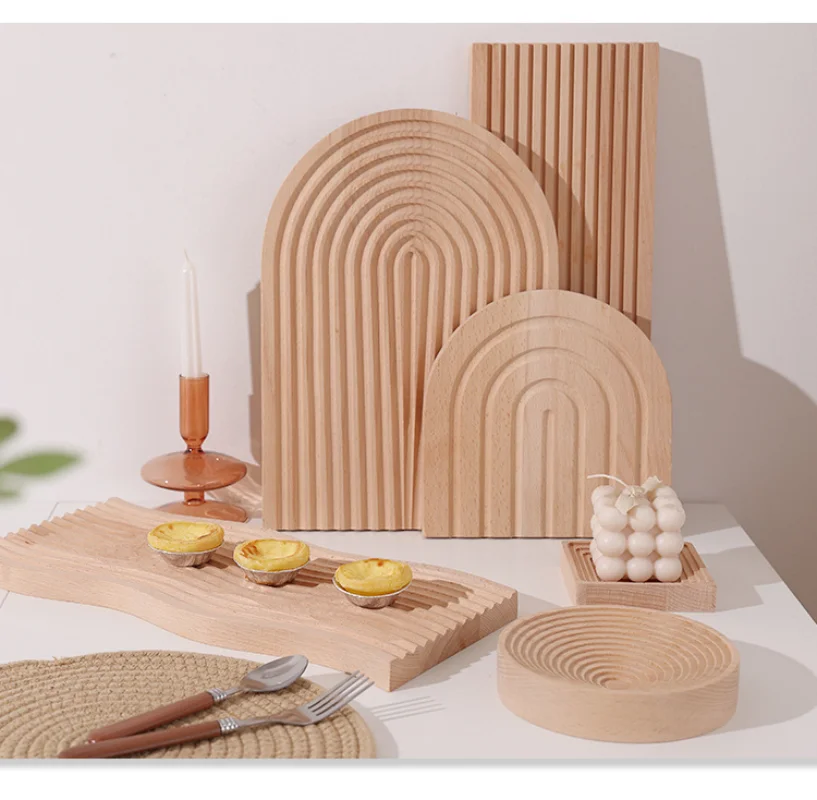 INS Nordic Wooden Water Ripple Cutting Board Home Baking Breadboard Coffee Fruit Afternoon Tea Tray Gourmet Photo Props