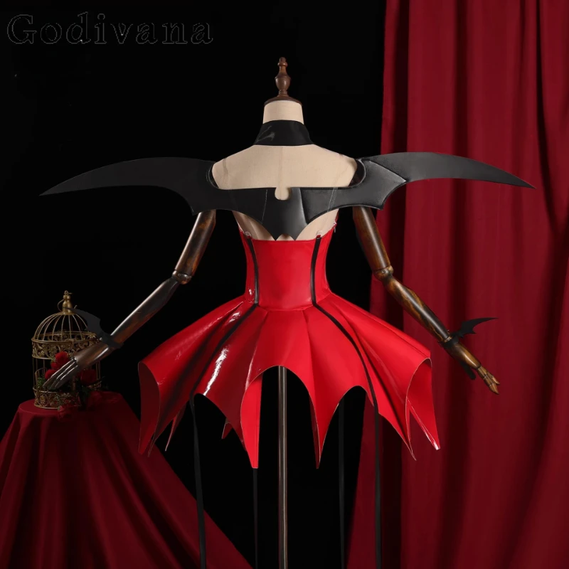 Zestaw Karnawałowy Halloween dla Kobiet Czerwony Świąteczny Strój do Odgrywania Ról Damska Peruka Skrzydła Akcesoria Sukienka
