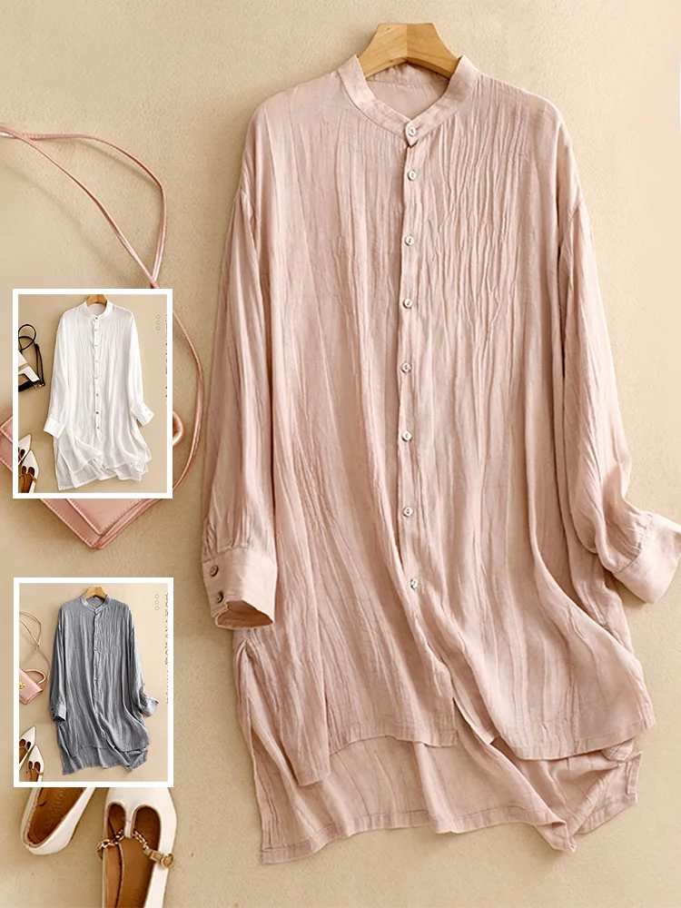 

Художественный плиссированный однотонный миди-ильт большого размера, женский весенне-летний тонкий воротник-стойка, длинный све, солнцезащитный кардиган