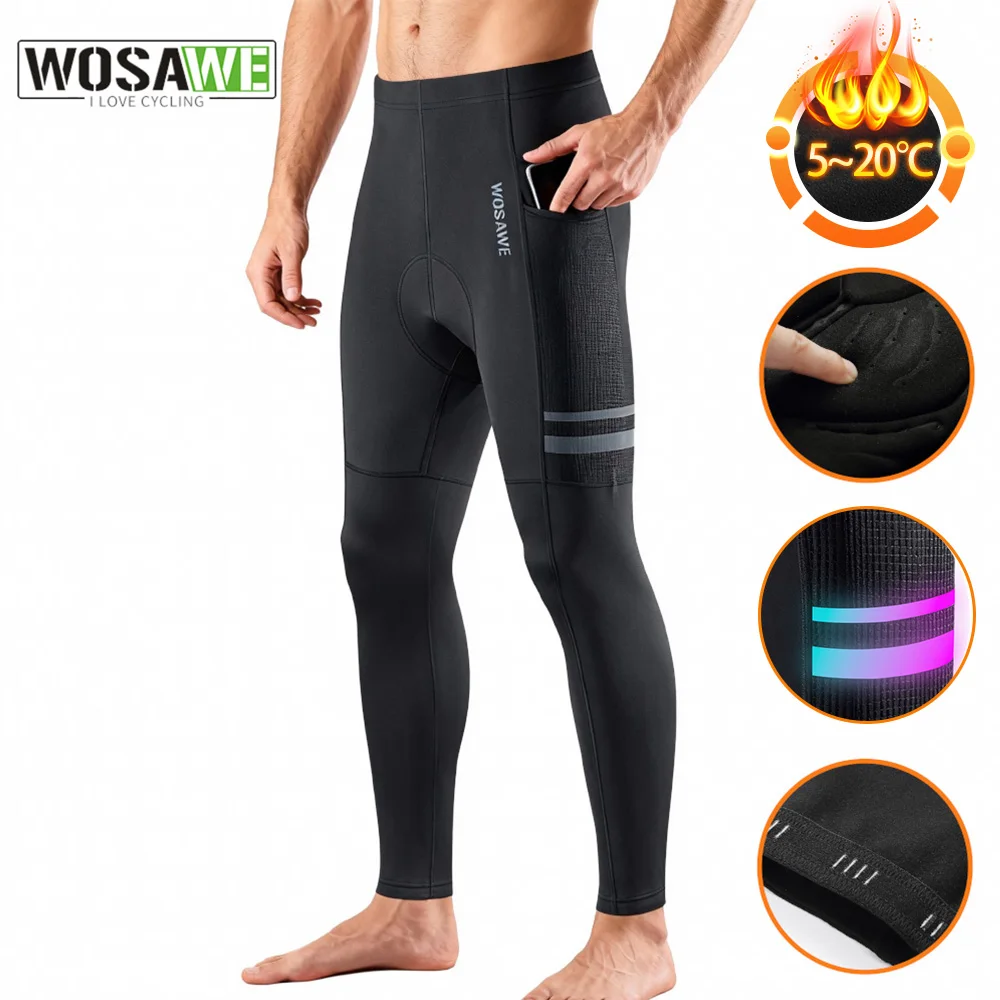 WOSAWE Männer Radfahren Hosen Winter Fleece Thermische Gel Pad Strumpfhosen Mountainbike Leggings Training Lange Hosen MTB Fahrrad Hosen