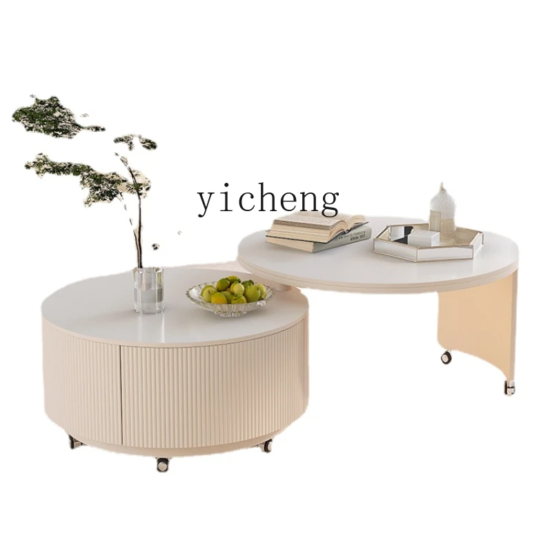 

Zk Coffee Table Living Room Home Modern Light Luxury Cream Wind Rotating Mobile round Tea Table