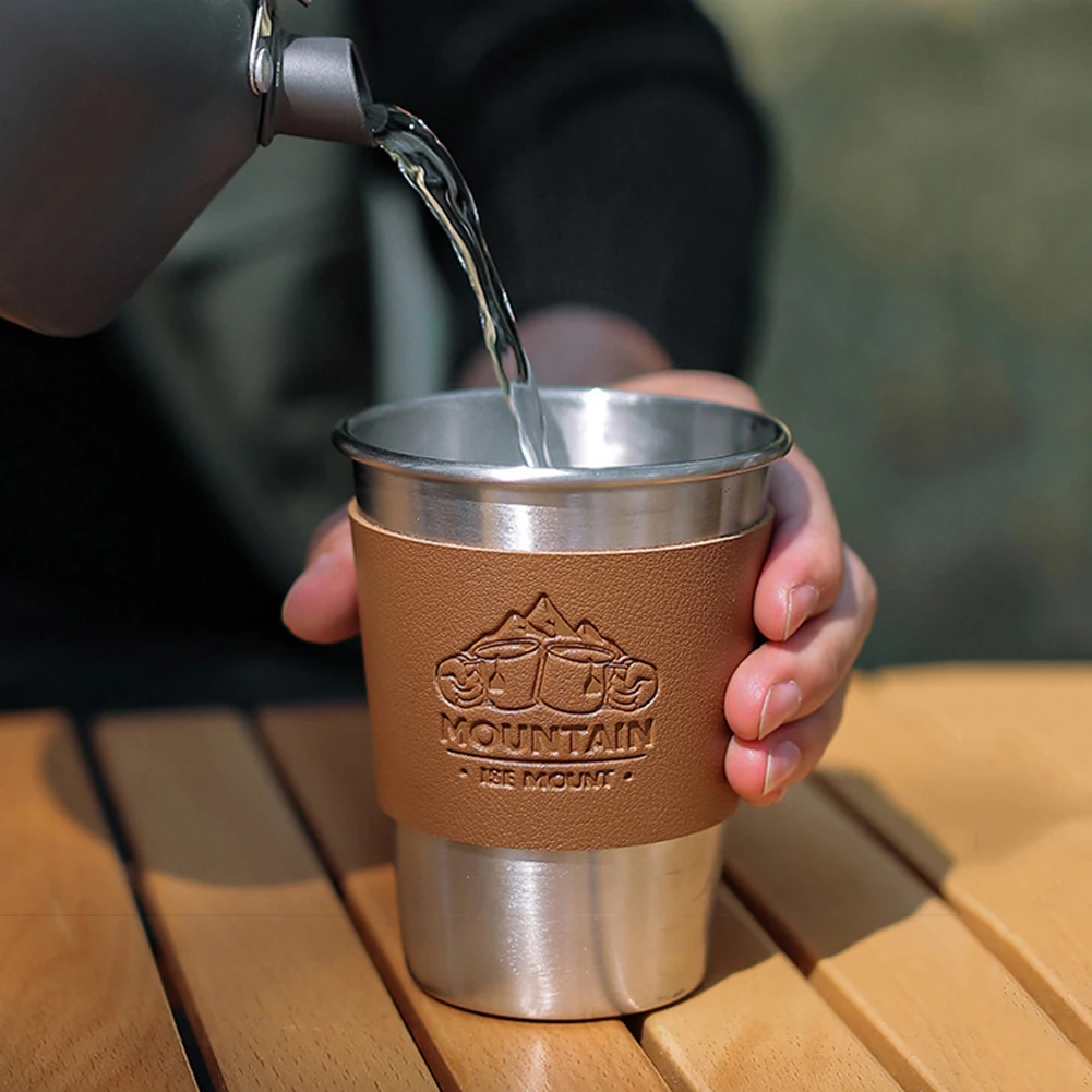 PU Leather Tea Cup Holders Non-slip Portable Leather Cup Holder Thickened Heat Insulation Vintage Accessories for Hiking Camping