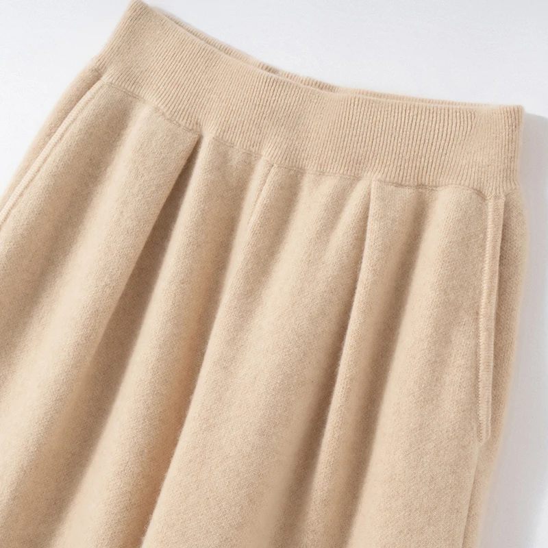 

New Chic Women 100% Cashmere Sport Pants Casual Pencil Pants Spring Autumn Winter Thick Warm Cashmere Knitted Length Trousers