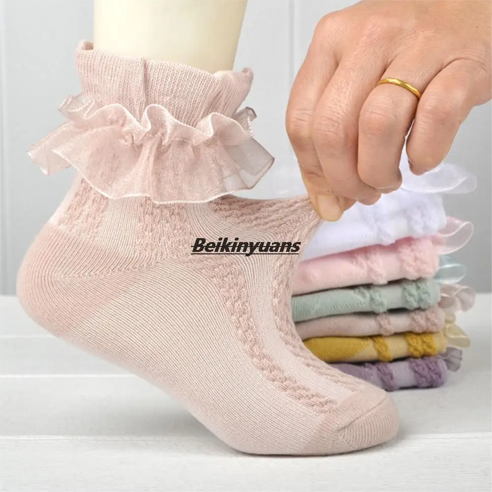 

Girls socks spring and autumn thin section summer Baby Sokken cotton lace princess elementary children dance lace white socks