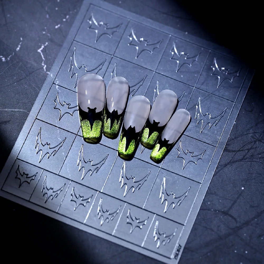 1 Blatt Evil Pumpkin Hollow Grid Nagelschablonen, Abziehbilder, selbstklebende Halloween-Nagelsticker, 8 x 10 cm, Nagelschablonen, Hilfsmittel, D$1 – Detail 6
