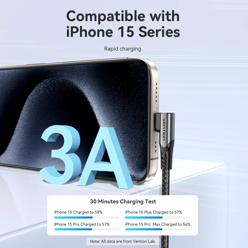 Кабель Vention USB Type-C, 90 градусов, 3 А, 60 Вт