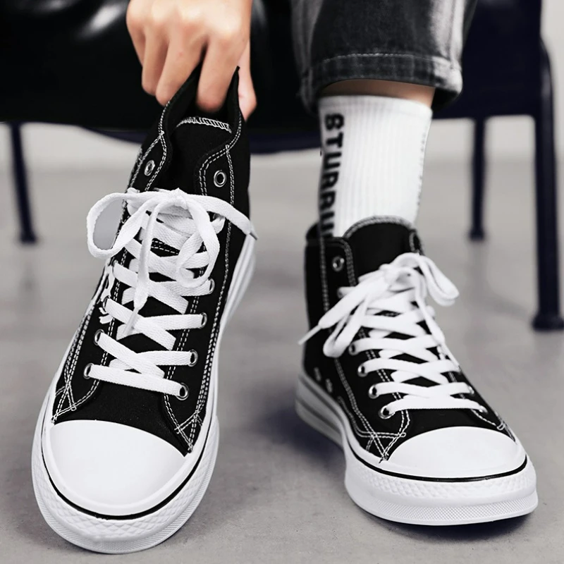 Men Shoes High Top Canvas Shoes Outdoor Breathable Walking Shoes Fashion Lightweight Sneakers Non-slip Flat Casual Shoe Tenis