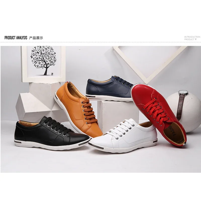 Fashion Men\'s Leather Shoes 2023 Plus Size 48 Men Leather Shoes Simple Designer Men\'s Shoes Breathable Classic Lace-up Sneakers