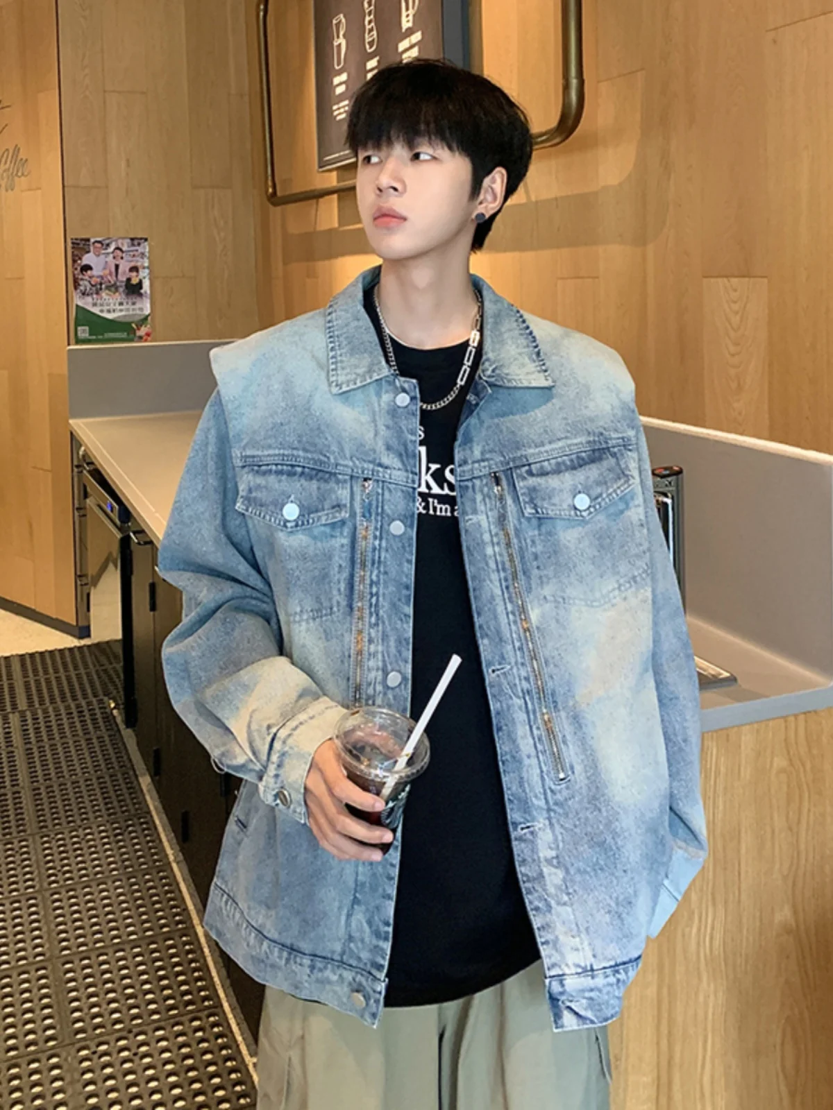 

Джинсовая куртка для подростков на весну-осень, в американском уличном стиле, с длинными рукавами, модная верхняя одежда, немнущаяся, с прямым подолом