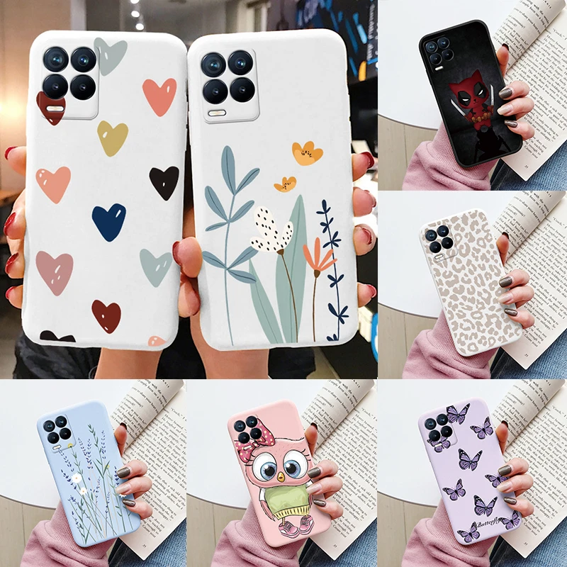 Heart Flowers Fundas For Realme 8 5G V13 Q3 Q3i Phone Case Cute Soft Protective TPU Silicone Bumper Cover For OPPO Realme 8 5G