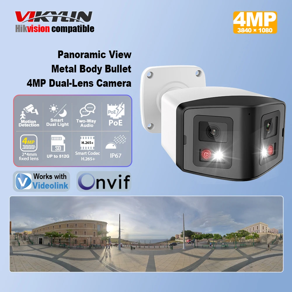 180°Panoramic Security Camera Full Color 4MP Dual Lens 4MM IP For Hikvision Compatible POE CCTV Two way talk Outdoor camera IP67