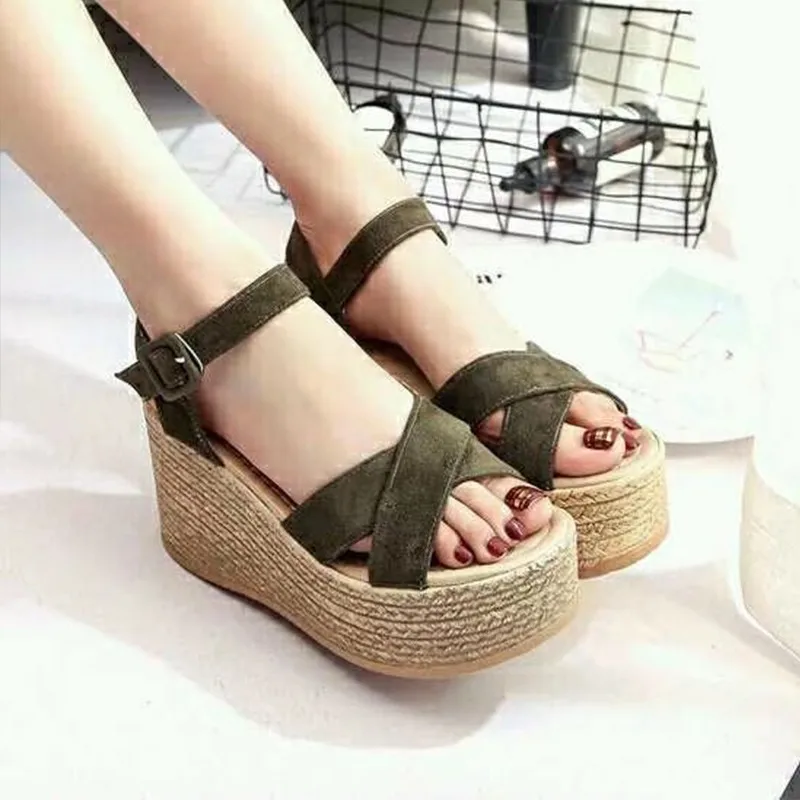 Summer Buckle Women\'s Sandals Velvet Flock Fish Mouth Fashion High Heel Platform Open Toes Women Sandals Shoes Drop Shipping